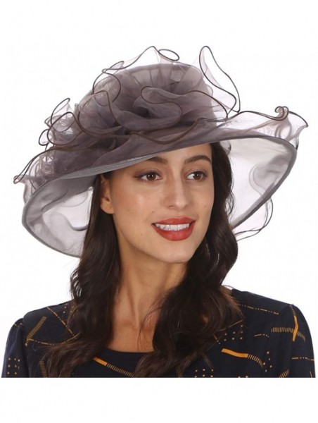 Sun Hats Ladies Wide Brim Organza Derby hat for Kentucky Derby Church Tea Party Wedding - S020-grey - C618R2I6IOY $24.39