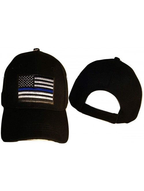 Skullies & Beanies Infinity Superstore Thin Blue Line Patch USA Police Memorial Blue American Black Hat - CY18995R8GH $14.19