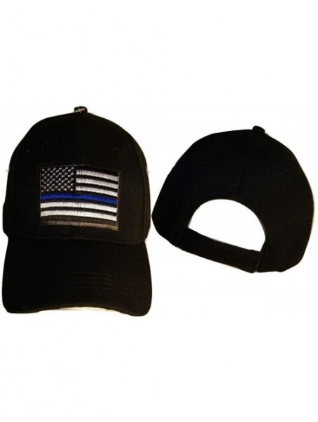 Skullies & Beanies Infinity Superstore Thin Blue Line Patch USA Police Memorial Blue American Black Hat - CY18995R8GH $14.19