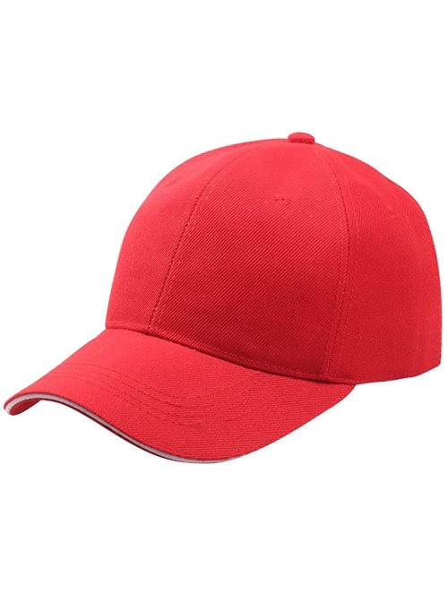 Baseball Caps Unisex Women Men Classic Adjustable Baseball Cap Washed Snapback Hip-Hop Plain Dad Hat Sunhat - Red - CU18O7602...