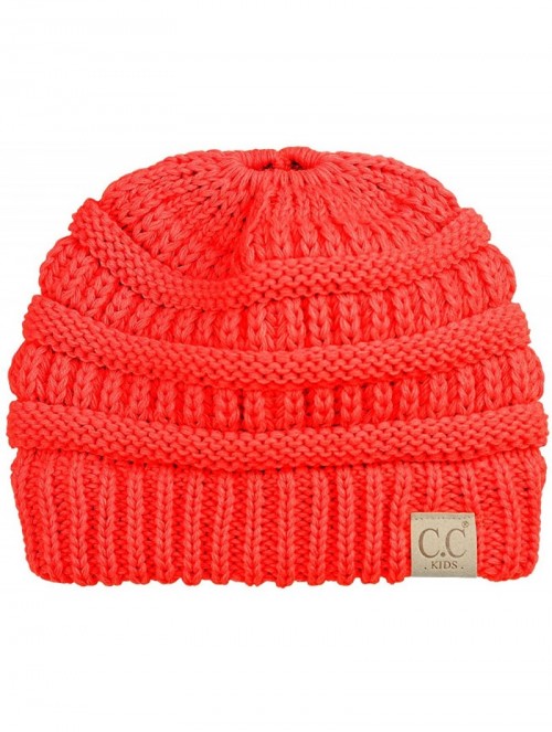 Skullies & Beanies BeanieTail Kids' Children's Soft Cable Knit Messy High Bun Ponytail Beanie Hat- Coral - CB188OONCRU $18.54