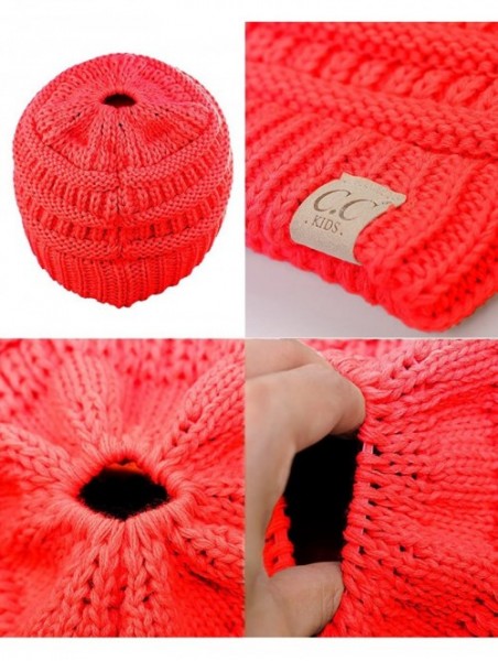 Skullies & Beanies BeanieTail Kids' Children's Soft Cable Knit Messy High Bun Ponytail Beanie Hat- Coral - CB188OONCRU $18.54