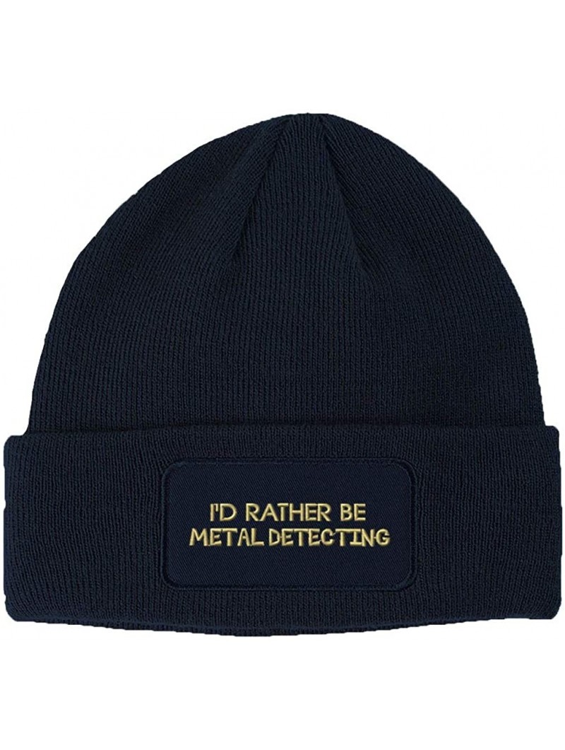 Skullies & Beanies Patch Beanie I'd Rather Be Metal Detecting Embroidery Acrylic - Navy - C518A58DR5Y $21.55