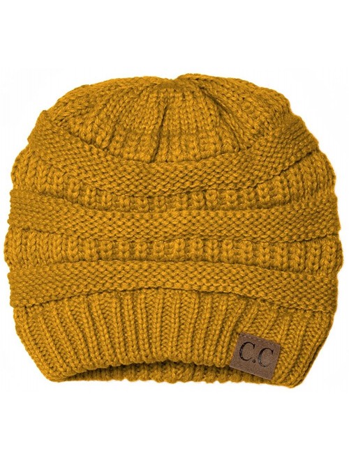 Skullies & Beanies Black Thick Slouchy Knit Oversized Beanie Cap Hat-One Size-Mustard - CJ11P214T2J $10.81