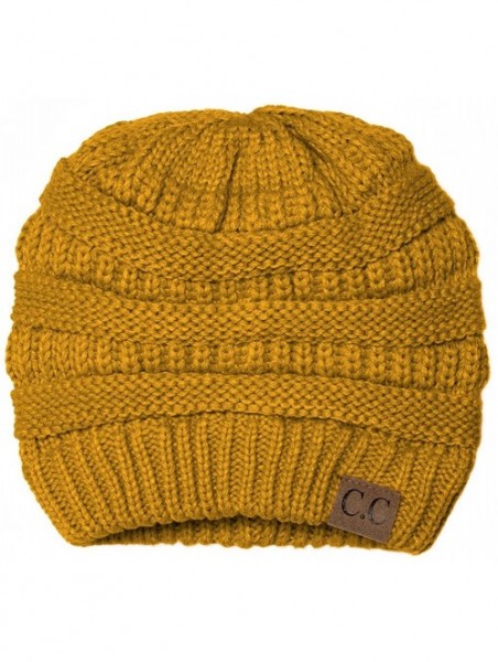 Skullies & Beanies Black Thick Slouchy Knit Oversized Beanie Cap Hat-One Size-Mustard - CJ11P214T2J $10.81