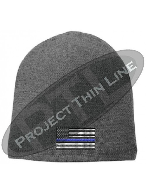 Skullies & Beanies Embroidered Thin Blue Line American Flag Support Police Beanie Skull Cap - Choose Color - Gray - CA180TTQ9...