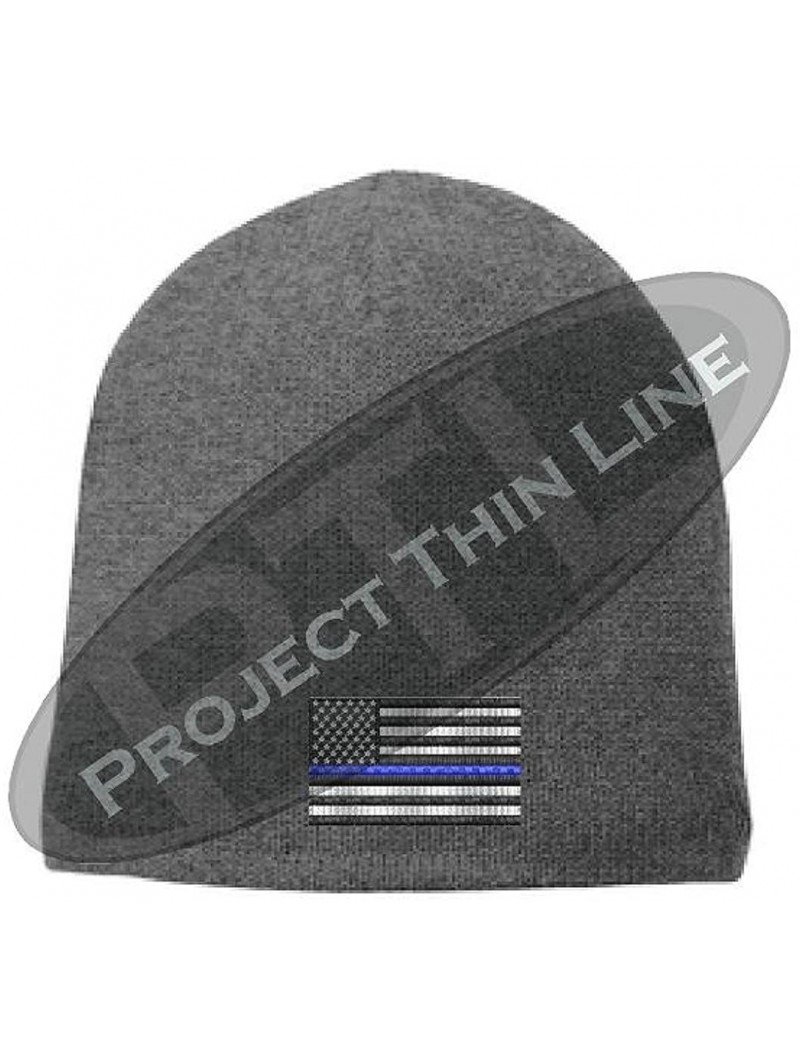 Skullies & Beanies Embroidered Thin Blue Line American Flag Support Police Beanie Skull Cap - Choose Color - Gray - CA180TTQ9...