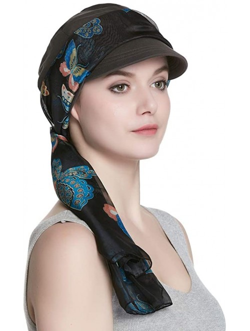 Newsboy Caps Breathable Bamboo Lined Cotton Hat and Scarf Set for Women - Gray Butterflies - C618NHLQTDO $21.53