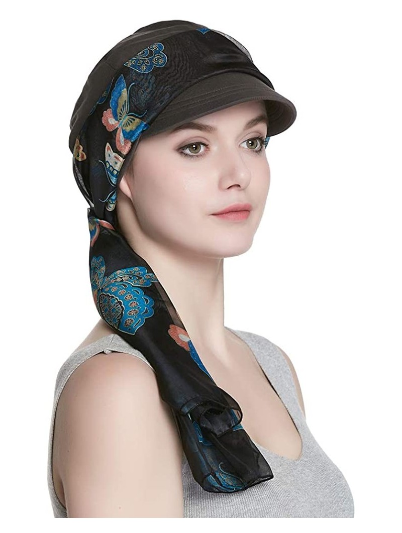 Newsboy Caps Breathable Bamboo Lined Cotton Hat and Scarf Set for Women - Gray Butterflies - C618NHLQTDO $21.53