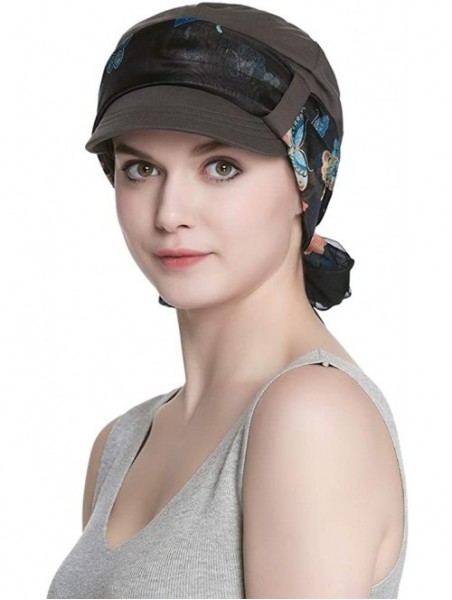 Newsboy Caps Breathable Bamboo Lined Cotton Hat and Scarf Set for Women - Gray Butterflies - C618NHLQTDO $21.53