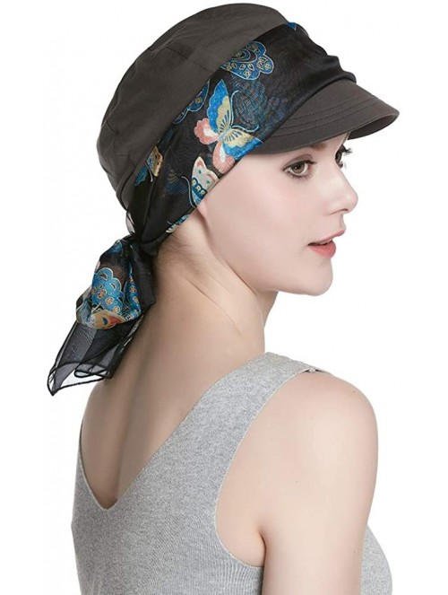 Newsboy Caps Breathable Bamboo Lined Cotton Hat and Scarf Set for Women - Gray Butterflies - C618NHLQTDO $21.53