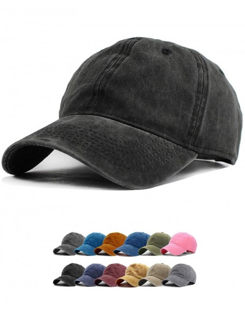 Baseball Caps Vintage Baseball Cap 100% Washed Twill Soft Cotton Adjustable Unisex Dad-Hat - Black - CB18SMQ03HA $14.49