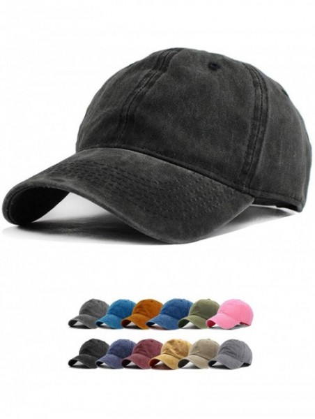 Baseball Caps Vintage Baseball Cap 100% Washed Twill Soft Cotton Adjustable Unisex Dad-Hat - Black - CB18SMQ03HA $14.49