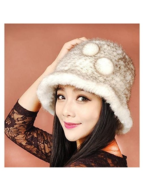 Bucket Hats Women's Mink Fur Floppy Hats Multicolor - Gray & White - C211MB72ZEV $58.93