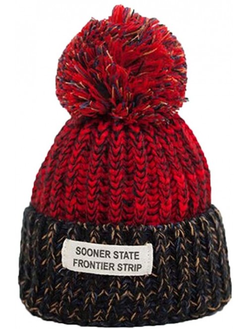 Berets Winter Hats for Women Hairball Thick Hat Girls Caps Knitted Beanies Cap - Red - C918INZXUIO $12.96