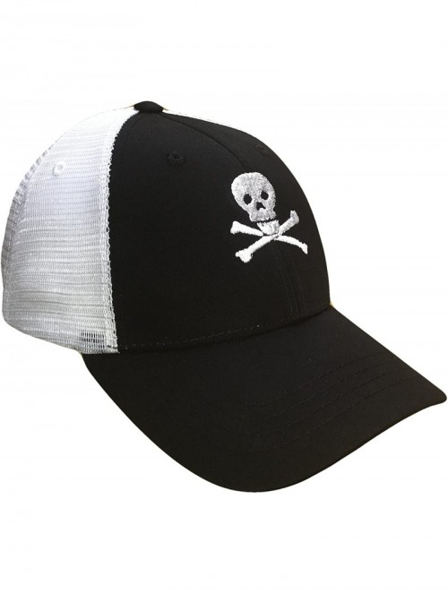 Baseball Caps Skull & Crossbones Mid Profile Mesh Golf Trucker Cap(Black/White- One Size) - C51824U3MC7 $22.41