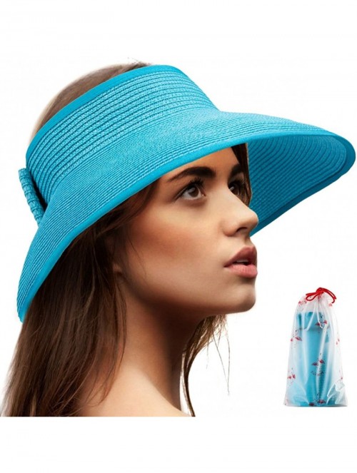 Sun Hats Foldable Sun Visors for Women - Beach Hat Wide Brim Sun Hat Roll-Up Straw Hat - C118T4S3L5U $16.26