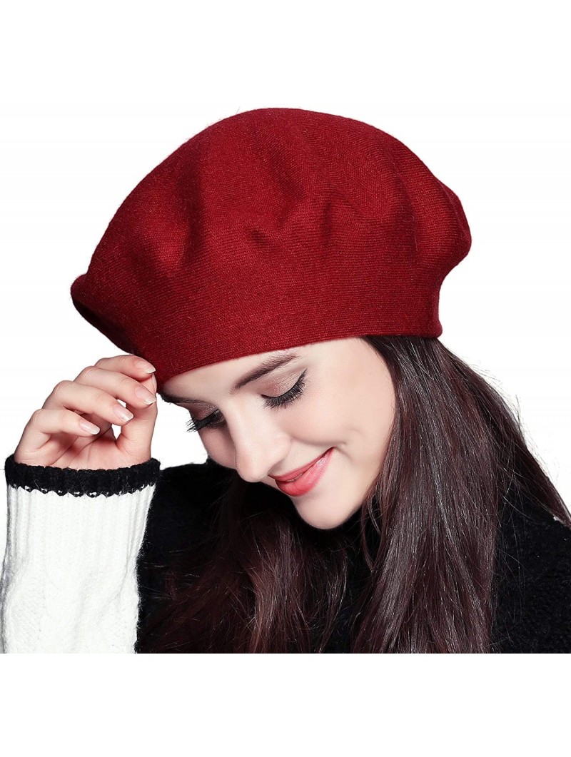 Berets Classic Winter Cashmere French Knitting - Red - CN18XLW90CD $17.65