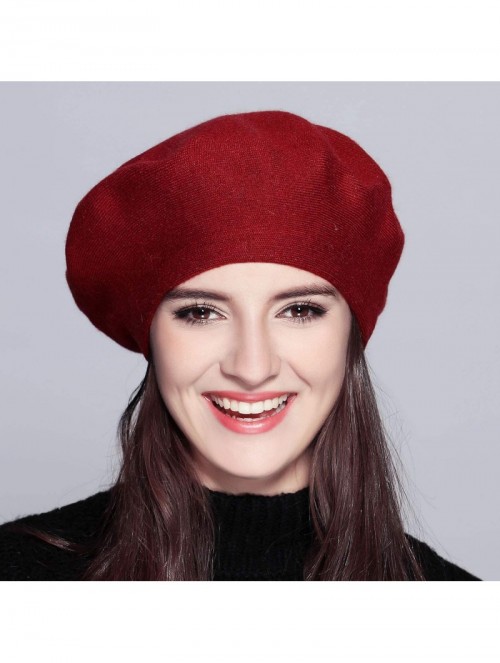 Berets Classic Winter Cashmere French Knitting - Red - CN18XLW90CD $17.65