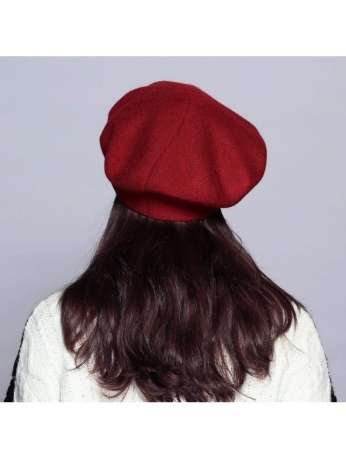 Berets Classic Winter Cashmere French Knitting - Red - CN18XLW90CD $17.65