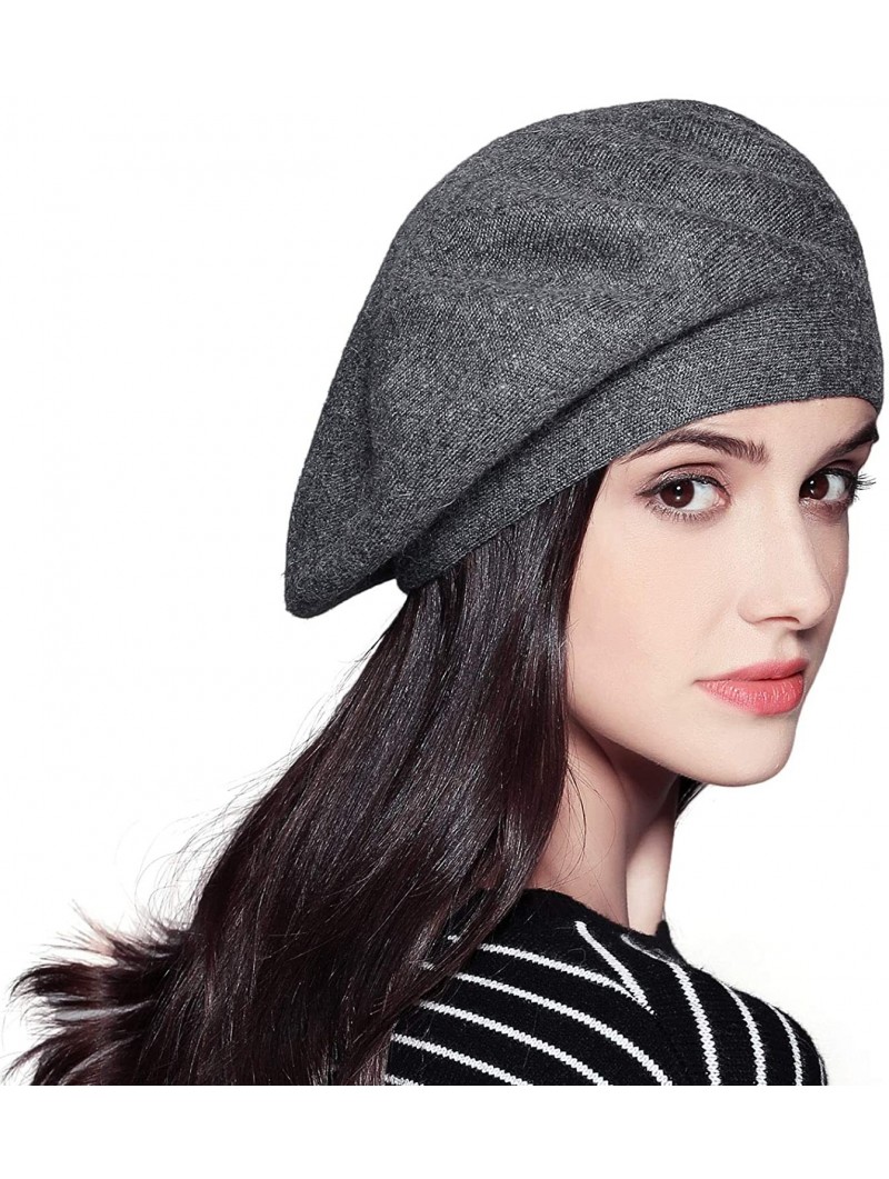 Berets Classic Winter Cashmere French Knitting - Dark Gray 02 - C918X28RN65 $19.24