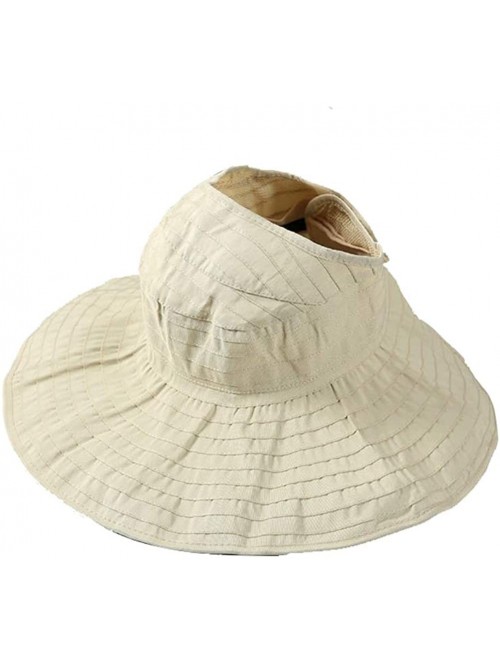 Sun Hats Women Packable Wide Brim Sun Hat - UV Protection Summer Beach Sun Visors Ponytail Hole Hats - Beige - CI18RQMK3AW $1...