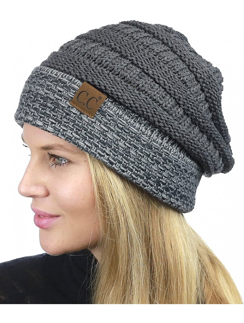 Skullies & Beanies Cable Knit Soft Stretch Multicolor Stitch Cuff Skully Beanie Hat - Dark Melange Gray - CW186Z2AXTT $10.44