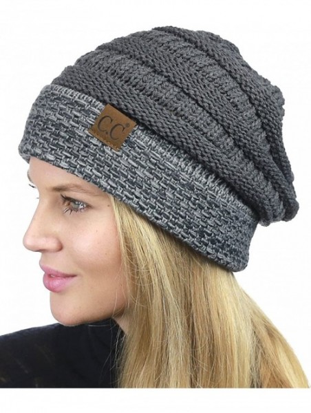 Skullies & Beanies Cable Knit Soft Stretch Multicolor Stitch Cuff Skully Beanie Hat - Dark Melange Gray - CW186Z2AXTT $10.44