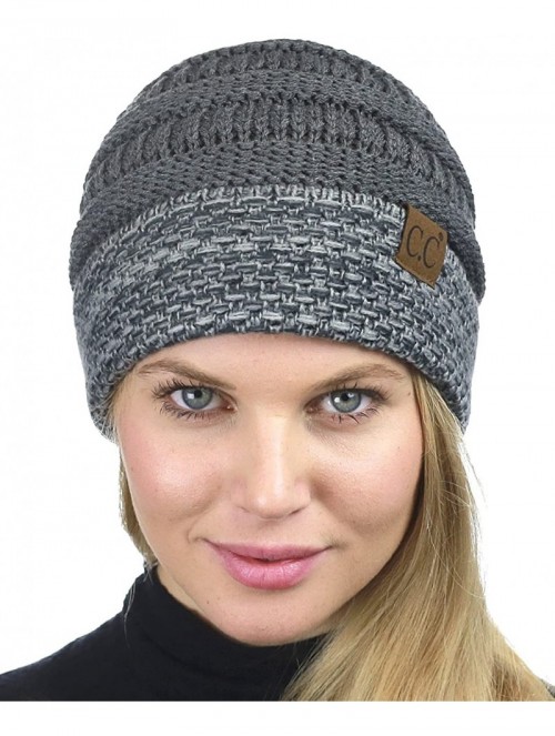 Skullies & Beanies Cable Knit Soft Stretch Multicolor Stitch Cuff Skully Beanie Hat - Dark Melange Gray - CW186Z2AXTT $10.44