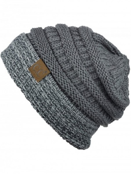 Skullies & Beanies Cable Knit Soft Stretch Multicolor Stitch Cuff Skully Beanie Hat - Dark Melange Gray - CW186Z2AXTT $10.44