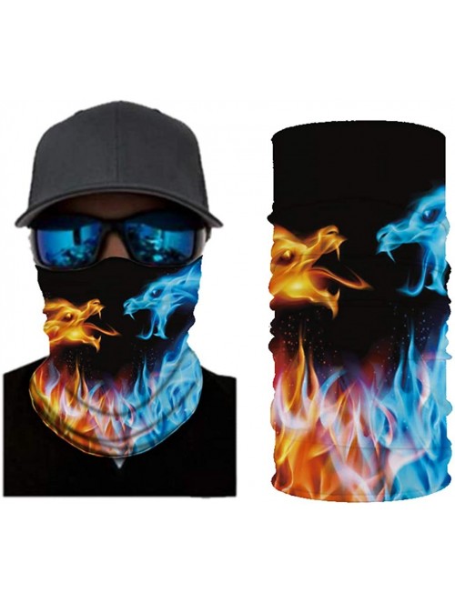 Balaclavas Cool Wolf Lion Print Bandana Balaclava Face Mask Neck Gaiter Scarf Headband for Men Women - Flame Dragon - CC197XM...