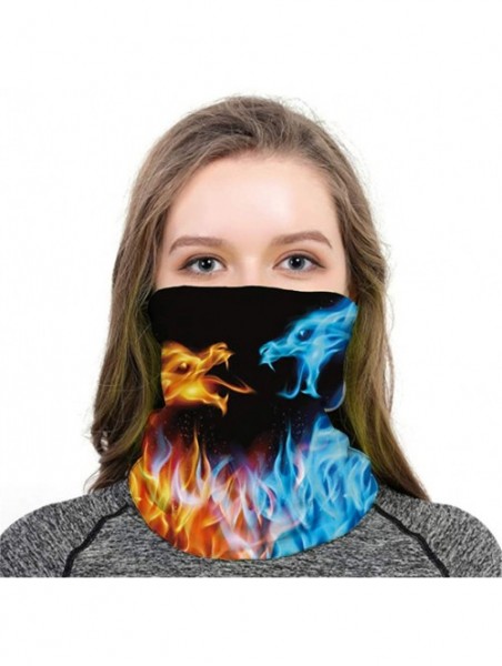 Balaclavas Cool Wolf Lion Print Bandana Balaclava Face Mask Neck Gaiter Scarf Headband for Men Women - Flame Dragon - CC197XM...