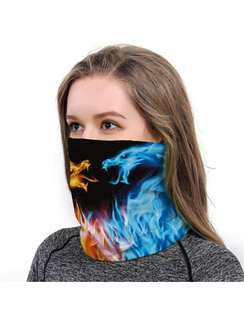 Balaclavas Cool Wolf Lion Print Bandana Balaclava Face Mask Neck Gaiter Scarf Headband for Men Women - Flame Dragon - CC197XM...