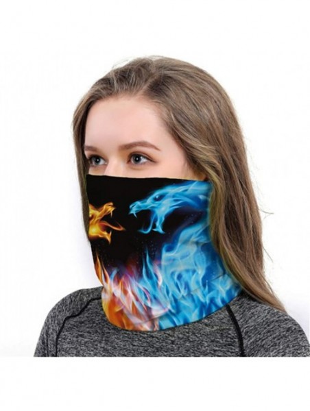 Balaclavas Cool Wolf Lion Print Bandana Balaclava Face Mask Neck Gaiter Scarf Headband for Men Women - Flame Dragon - CC197XM...