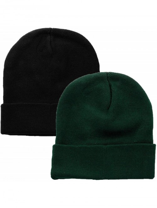 Skullies & Beanies Men Women Knitted Beanie Hat Ski Cap Plain Solid Color Warm Great for Winter - 2pcs Black & Hunter Green -...