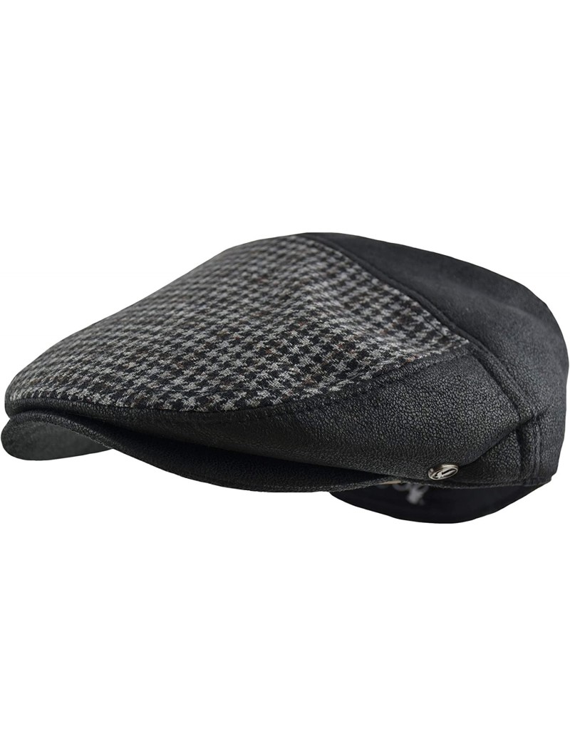 Newsboy Caps Premium Men's Wool Newsboy Cap SnapBrim Thick Winter Ivy Flat Stylish Hat - 2328-black Patch - C018Y8IUT55 $20.20