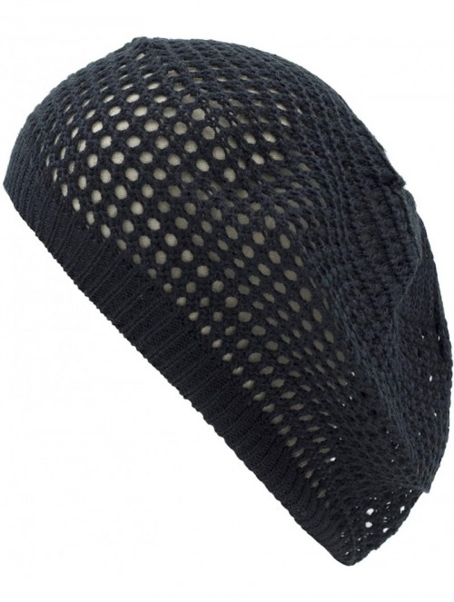 Berets Womens Lightweight Cut Out Knit Beanie Beret Cap Crochet Hat - Many Styles - Black Open Knit - CR12LCQ5GDD $19.89