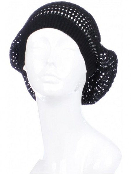 Berets Womens Lightweight Cut Out Knit Beanie Beret Cap Crochet Hat - Many Styles - Black Open Knit - CR12LCQ5GDD $19.89