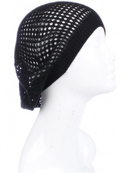 Berets Womens Lightweight Cut Out Knit Beanie Beret Cap Crochet Hat - Many Styles - Black Open Knit - CR12LCQ5GDD $19.89