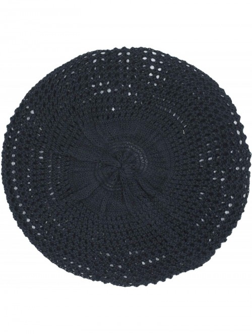 Berets Womens Lightweight Cut Out Knit Beanie Beret Cap Crochet Hat - Many Styles - Black Open Knit - CR12LCQ5GDD $19.89