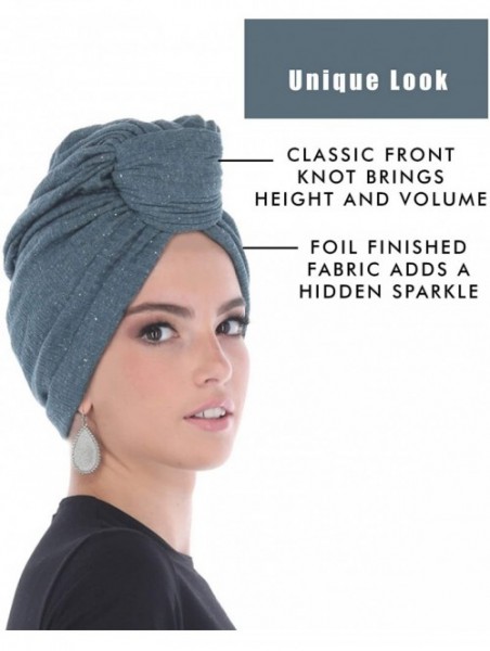 Skullies & Beanies Turban Headwraps for Women Featuring a Pretied Front Knot & Soft Sparkle Finish for Cancer - Teal Blue - C...