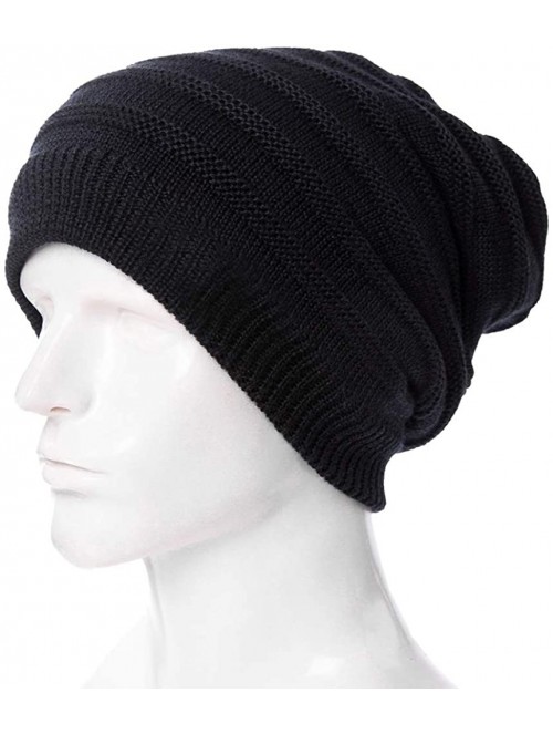 Skullies & Beanies Mens Wool/Acrylic Knitted Slouchy Beanie Winter Hats Warm Fashion Skull Cap - Black88223 - CU18IL07Z58 $15.59