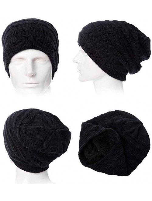 Skullies & Beanies Mens Wool/Acrylic Knitted Slouchy Beanie Winter Hats Warm Fashion Skull Cap - Black88223 - CU18IL07Z58 $15.59