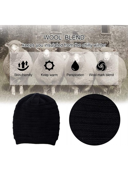 Skullies & Beanies Mens Wool/Acrylic Knitted Slouchy Beanie Winter Hats Warm Fashion Skull Cap - Black88223 - CU18IL07Z58 $15.59