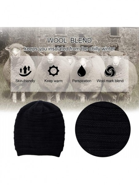 Skullies & Beanies Mens Wool/Acrylic Knitted Slouchy Beanie Winter Hats Warm Fashion Skull Cap - Black88223 - CU18IL07Z58 $15.59