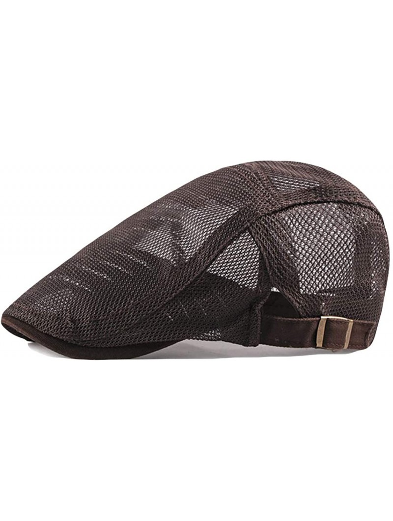 Berets Summer Men Women Casual Beret Hat Flat Cap Hat Adjustable Breathable Mesh Caps - Brown - CJ199I6O5S6 $24.92