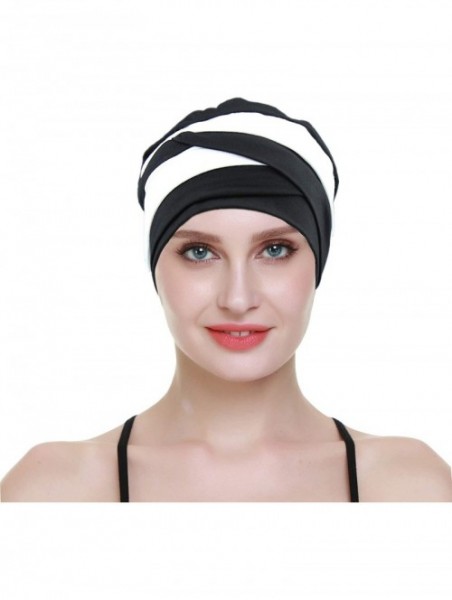Skullies & Beanies Slip-on Lightweight Chemo Turbans for Women Hair Loss-Breathable Bamboo - Black White - CT192O6W6K3 $19.61