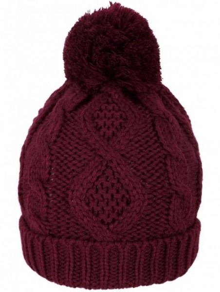 Skullies & Beanies Adult Women's 3 Piece Winter Set - Pompom Beanie Hat- Scarf- Mittens - Burgundy Tassels Glove W/ Lined - C...