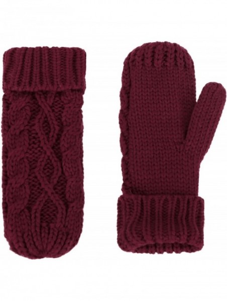 Skullies & Beanies Adult Women's 3 Piece Winter Set - Pompom Beanie Hat- Scarf- Mittens - Burgundy Tassels Glove W/ Lined - C...