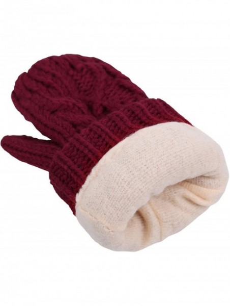 Skullies & Beanies Adult Women's 3 Piece Winter Set - Pompom Beanie Hat- Scarf- Mittens - Burgundy Tassels Glove W/ Lined - C...